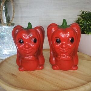 Anthropomorphic Red Bell Pepper Shakers Large Mid Century Kitsch
